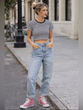 Converse Earth Music & Ecology Red Plaid & Heart High Top Sneakers Size 6.5